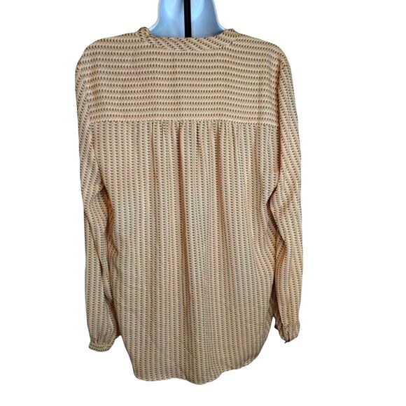 Adrienne Vittadini Peach and Brown Striped Blouse Scarf Tie Neck Size Large - Picture 7 of 7
